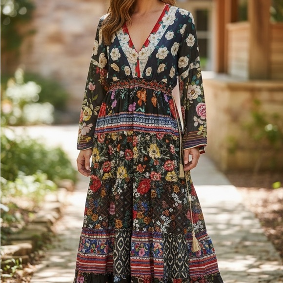 Johnny Was Dresses & Skirts - Johnny Was Multicolor Floral Long Sleeve Dress 100% Silk